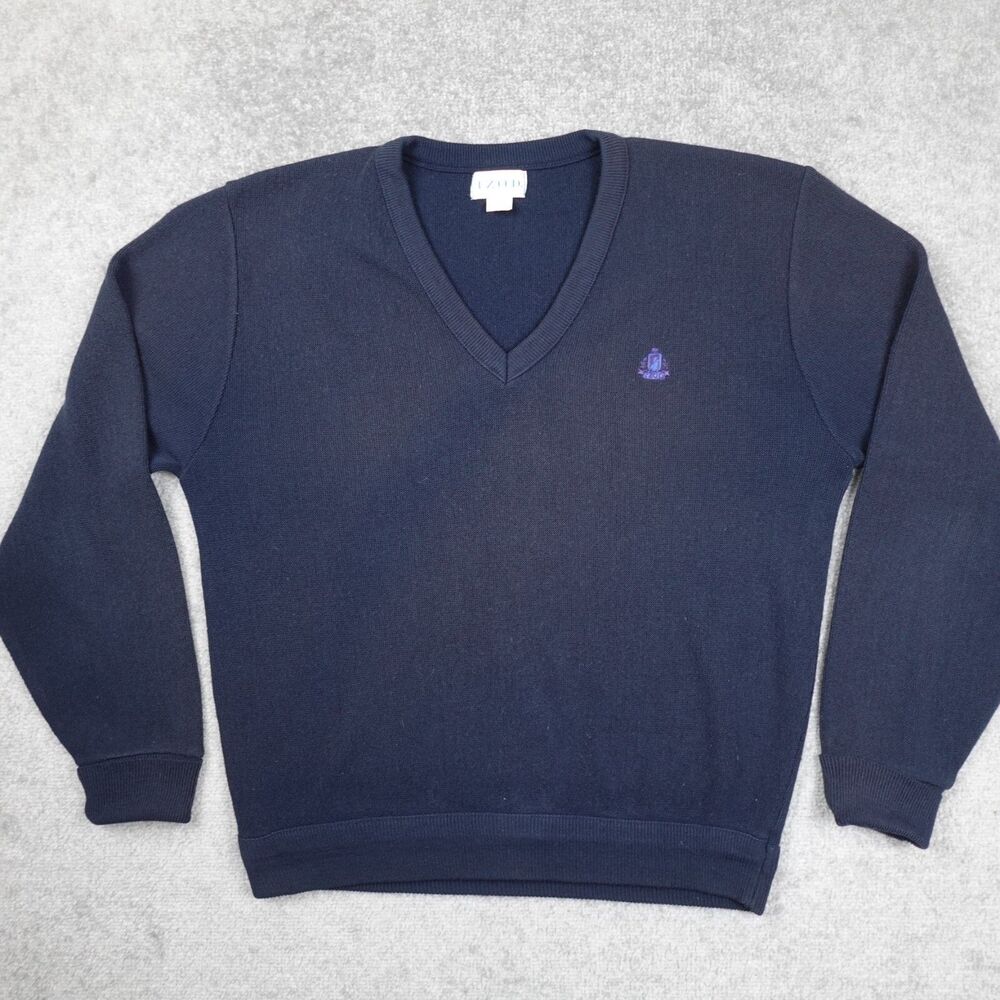 Vintage Izod Sweater Mens L Blue Long Sleeve V-Neck Pullover Acrylic Made in USA